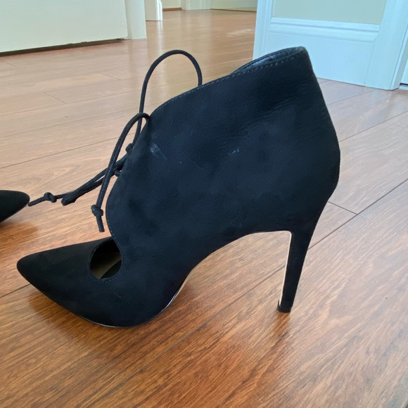 ALDO Black Faux Suede Pointed Lace-Up Ankle High Heels - Picture 11 of 13